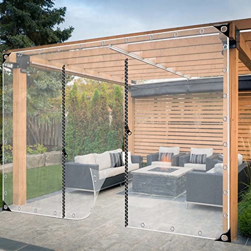 JIwqDY Outdoor Wetterfeste Vorhänge mit Reißverschlusstür Pergola Seitenteil Transparent Wasserdicht PVC Plane für Pavillon, Terrasse, Anpassbar (Color : Clear, Size : 2X2m/6.5x6.5ft) von JIwqDY