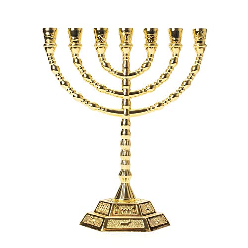 Gold 12 Stämme Symbole Symbol Kerzenhalter Dekor Judaica 7 Zweig Israel Menorah 20 * 16 cm von JL Kippha's