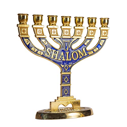 XL Gold Jerusalem Kerzenhalter Judaica 7 Zweige Shalom Israel Menora jüdisches Symbol 21 x 20 cm von JL Kippha's