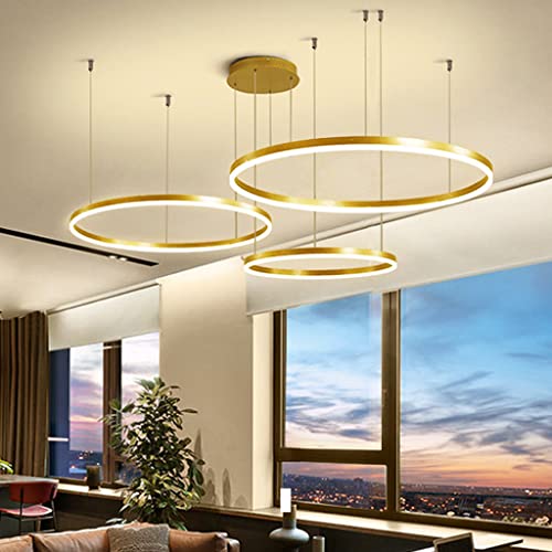 Modern 3 Ringe Pendelleuchte 90W LED Dimmbar Esstisch Pendellampe Mit Fernbedienung Hängeleuchte Aluminium Acryl Höhenverstellbar Hängelampe Schlafzimmer Kronleuchter Wohnzimmer Deckenleuchte,Gold… von JMrider