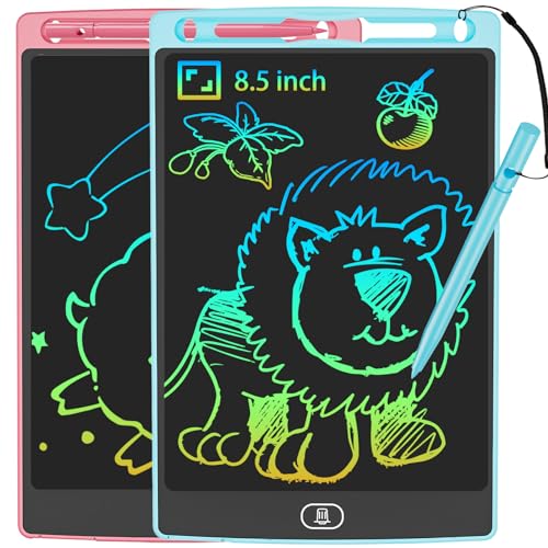 JOEAIS LCD Schreibtafel 2er-Pack, 8,5 Zoll Drawing Tablet mit Stylus Lanyard, Beschäftigung Digital Notepad für Kinder im Flugzeug, Zeichentafel für Jungen und Mädchen (Rosa+Blau) von JOEAIS