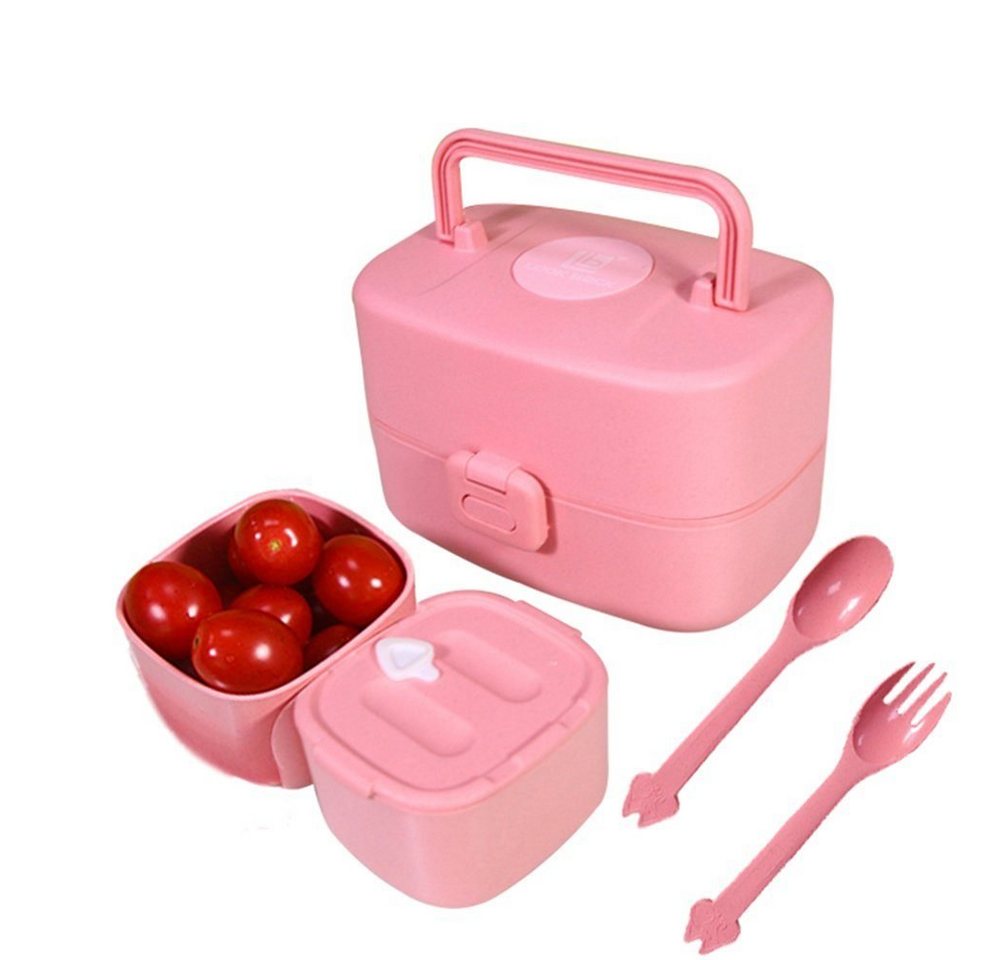 JOEAIS Lunchbox Lunchbox Bentobox für Kinder Löffelgabel Lunchbehälter 3-integrierte, 860ml Nachhaltige Brotdose mit Fächern Lebensmittel-safe Materialien von JOEAIS