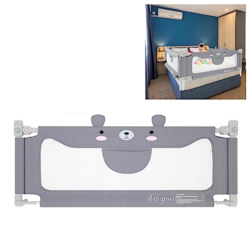 JOIEYOU Bettgitter Rausfallschutz Bett Höhenverstellbar 200cm Bettschutzgitter mit Schnallendesign für Babys und Kinder Bed Rail Kinderbettgitter, Grau Kleiner Bär von JOIEYOU