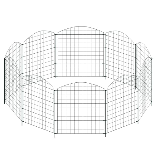 JOIEYOU Teichzaun 10 Zaunelemente und 12 Befestigungsstäben, Gartenzaun Metall mit Oberbogen für Garten – Grün 78x78 cm von JOIEYOU