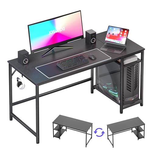 JOISCOPE Computertisch,Schreibtisch mit 2 Ablagen,Computer- und Bürotisch für Studenten und Berufstätige,Tisch aus Holz für Schlafzimmer,Heim und Büro,Schreibtisch Schwarz,140 x 60 x 75 cm von JOISCOPE