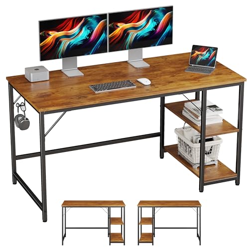 JOISCOPE Schreibtische, Computertisch, Latop-Tisch,Industrie Design, Studiertisch mit Holzregalen, für Studium, Büro, Schlafzimmer, 140 x 60 x 75 cm (Eiche Vintage Finish) von JOISCOPE