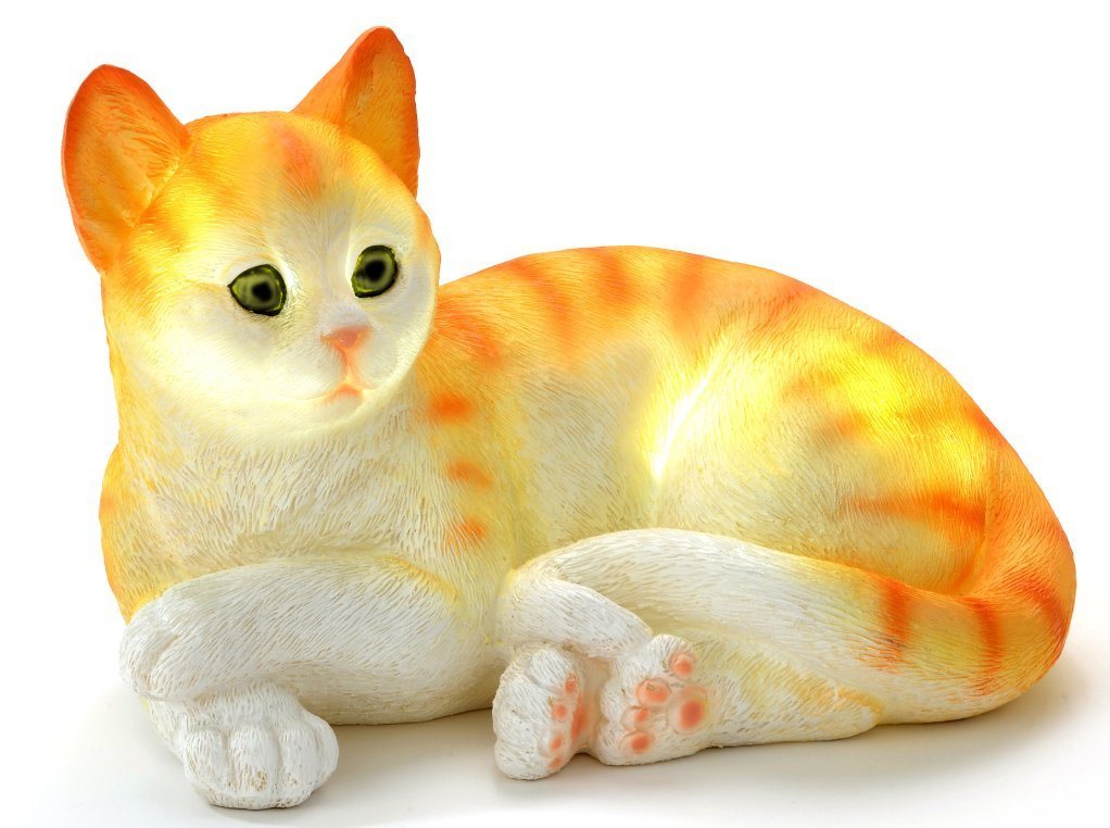 Luna24 simply great ideas... LED Solarleuchte liegendes Kätzchen Rot Weiß, Solarleuchte liegende Katze Orange Weiß von Luna24 simply great ideas...
