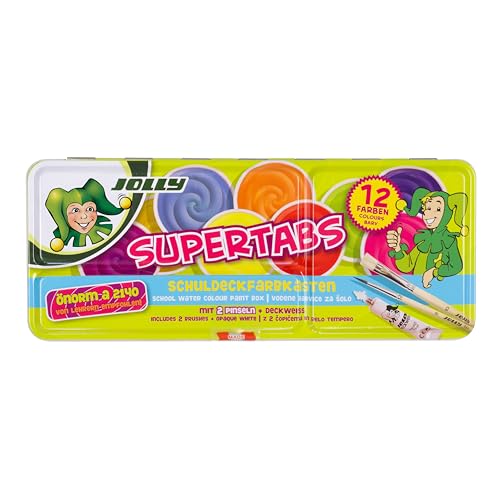 JOLLY Supertabs Schuldeckfarbkasten, 12er-Metalletui von JOLLY