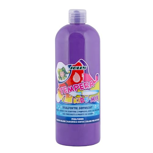 JOLLY Tempera Kids Mix Malfarbe, Flüssigfarbe, 1L Flasche Lavendel, leuchtende und deckende Farben, unverdünnt oder mit Wasser vermalbar, auf allen Materialien anwendbar von JOLLY