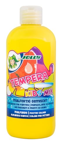 JOLLY Tempera Kids Mix Malfarbe, Flüssigfarbe, 0,5L Flasche Hellgelb, leuchtende und deckende Farben, unverdünnt oder mit Wasser vermalbar, auf allen Materialien anwendbar von JOLLY