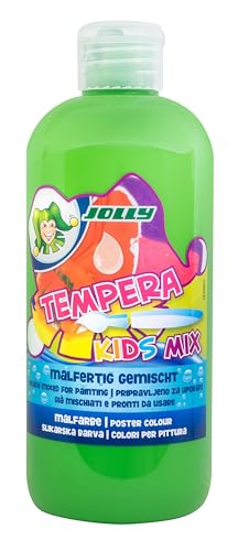 JOLLY Tempera Kids Mix Malfarbe, Flüssigfarbe, 0,5L Flasche Hellgrün, leuchtende und deckende Farben, unverdünnt oder mit Wasser vermalbar, auf allen Materialien anwendbar von JOLLY