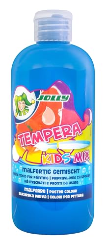 JOLLY Tempera Kids Mix Malfarbe, Flüssigfarbe, 0,5L Flasche Himmelblau, leuchtende und deckende Farben, unverdünnt oder mit Wasser vermalbar, auf allen Materialien anwendbar von JOLLY