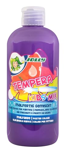 JOLLY Tempera Kids Mix Malfarbe, Flüssigfarbe, 0,5L Flasche Lavendel, leuchtende und deckende Farben, unverdünnt oder mit Wasser vermalbar, auf allen Materialien anwendbar von JOLLY