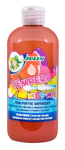 JOLLY Tempera Kids Mix Malfarbe, Flüssigfarbe, 0,5L Flasche Mittelbraun, leuchtende und deckende Farben, unverdünnt oder mit Wasser vermalbar, auf allen Materialien anwendbar von JOLLY