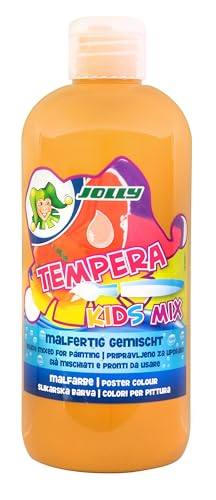 JOLLY Tempera Kids Mix Malfarbe, Flüssigfarbe, 0,5L Flasche Ocker, lecuhtende und deckende Farben, unverdünnt oder mit Wasser vermalbar, auf allen Materialien anwendbar von JOLLY