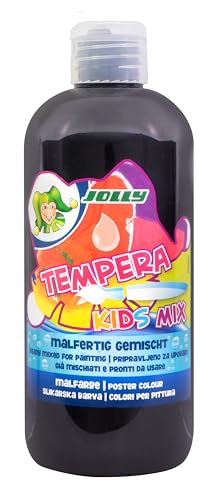 JOLLY Tempera Kids Mix Malfarbe, Flüssigfarbe, 0,5L Flasche Schwarz, leuchtende und deckende Farben, unverdünnt oder mit Wasser vermalbar, auf allen Materialien anwendbar von JOLLY
