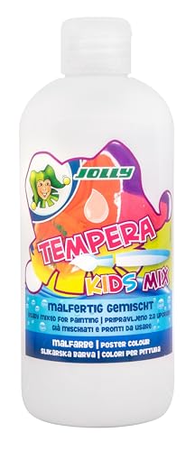 JOLLY Tempera Kids Mix Malfarbe, Flüssigfarbe, 0,5L Flasche Weiß, leuchtende und deckende Farben, unverdünnt oder mit Wasser vermalbar, auf allen Materialien anwendbar von JOLLY