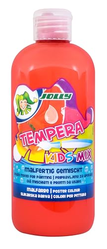 JOLLY Tempera Kids Mix Malfarbe, Flüssigfarbe, 0,5L Flasche Zinnoberrot, leuchtende und deckende Farben, unverdünnt oder mit Wasser vermalbar, auf allen Materialien anwendbar von JOLLY