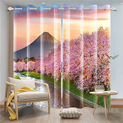 Gardinen Wohnzimmer 3D Kirschblüten, Japan Vorhänge Modern Verdunkelungsvorhänge 2er Set, Vorhang Blickdicht mit Ösen Gardine Schlafzimmer 2 x 60 x 150 cm（B X H）, Kinder Mädchen Jungen von JOMAKE