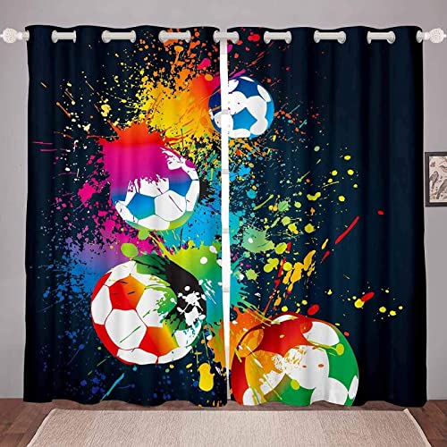 JOMAKE Fußball Vorhang Blickdicht 3D Drucken Graffiti-Farbe Vorhänge Wärmeisolierend Gardinen Wohnzimmer 2er Set, Verdunkelungsvorhänge mit Ösen Schlafzimmer Deko Gardine 2 x 91.5 x 214 cm（B X H） von JOMAKE