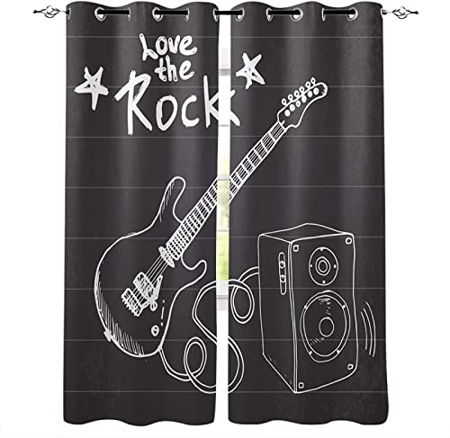 JOMAKE Rock-Gitarre Vorhang 3D Musik Blickdicht Gardinen mit Ösen 2 Stück Verdunkelungsvorhänge Junge Mädchen Vorhang Verdunkelung Wärmeisolierend Schlafzimmer Gardine 2 x 110 x 215 cm（B X H） von JOMAKE