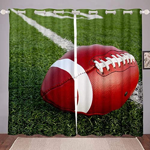 Sportthema American Football Vorhang Blickdicht 3D Drucken Vorhänge Wärmeisolierend Gardinen Wohnzimmer 2er Set, Verdunkelungsvorhänge mit Ösen Schlafzimmer Deko Gardine 2 x 110 x 215 cm（B X H） von JOMAKE