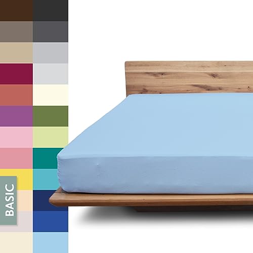 JONA SLEEP® Basic Spannbettlaken (180-200 x 200-220 cm) Zuverlässiges Spannbetttuch - 190 g/m² - hält über 100 Wäschen Stand | Öko-Tex 100 Standard (bleu) von JONA SLEEP