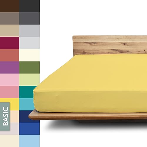 JONA SLEEP® Basic Spannbettlaken (90-100 x 200-220 cm) Zuverlässiges Spannbetttuch - 190 g/m² - hält über 100 Wäschen Stand | Öko-Tex 100 Standard (citrone) von JONA SLEEP