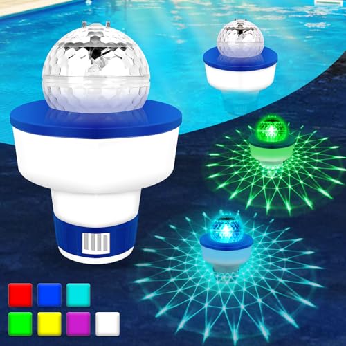 JONRRYIN Dosierschwimmer Pool mit Bunten Solar Ball LED Lichter Farbwechsel, Pool Chlor Schwimmer, Chlor Dosierer, Chlortabletten Dosierer für Schwimmbäder, Whirlpool, Spas, Springbrunnen von JONRRYIN