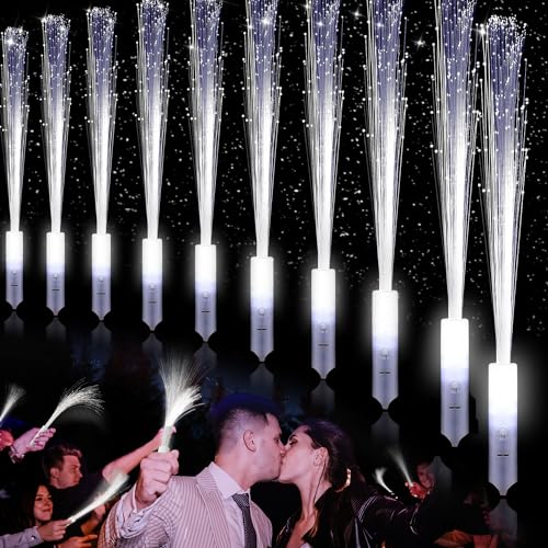 JONRRYIN LED Leuchtwedel weiß, 36 Stück LED Leuchtstab Glasfaser, LED Leuchtstäbe Partyzubehör 3 Modi, LED Leuchtstäbe Hochzeit Glasfaserlampe für Hochzeit Partys Konzert Partygeschenke (36) von JONRRYIN