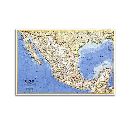 JONZA Karte Poster Klassische Karte Mexiko Dekorative Malerei Leinwand Wand Und Kunst Bild Familie Schlafzimmer Dekor 30 x 45 cm von JONZA