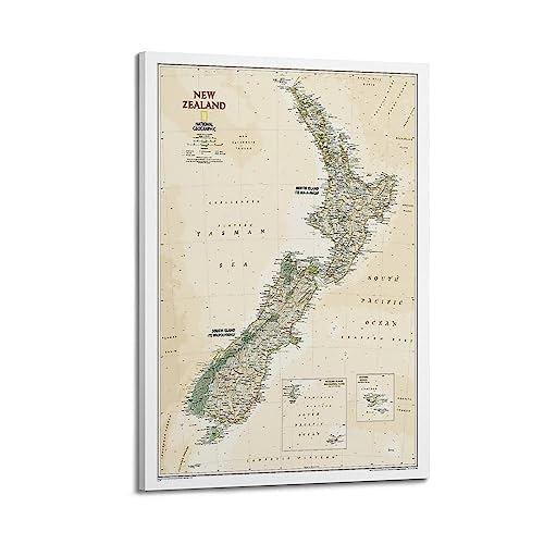 JONZA Karte Poster Ozeanien Neuseeland Vintage Karte Dekorative Malerei Leinwand Wand und Kunst Bild Familie Schlafzimmer Dekor 30 x 45 cm von JONZA