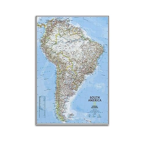 JONZA Karten-Poster, klassische Karte, Südamerika, dekoratives Gemälde, Leinwand, Wand- und Kunstbild, Familienschlafzimmer, Dekoration, 30 x 45 cm von JONZA