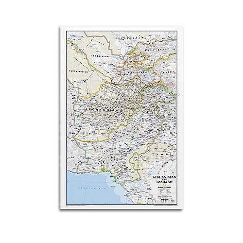 JONZA Karten-Poster Afghanistan und Pakistan, klassische Karte, dekoratives Gemälde, Leinwand, Wand- und Kunstbild, Familien-Schlafzimmer, Dekoration, 30 x 45 cm von JONZA