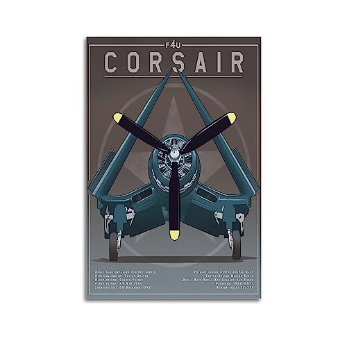 JONZA Vintage Militärflugzeug Poster F4U Corsair Fighter Dekorative Malerei Leinwand Wand und Kunst Bild Familie Schlafzimmer Dekor 20x30inch(50x75cm) von JONZA