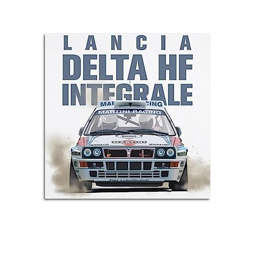 JONZA Vintage Racing Rallye-Auto-Poster für Lancia Delta HF Integrale, dekoratives Gemälde, Leinwand, Wand und Kunstbild, Familienschlafzimmer-Dekoration, 50 x 50 cm von JONZA