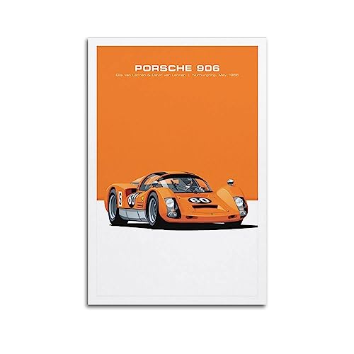 JONZA Vintage Sport Auto Poster Porsche 906 Rennauto Dekoratives Gemälde Leinwand Wand und Kunst Bild Familie Schlafzimmer Dekor 40 x 60 cm von JONZA