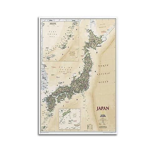 Landkarten-Poster, Asien, Japan, Vintage-Karte, dekoratives Gemälde, Leinwand, Wand und Kunstbild, Familienschlafzimmer-Dekoration, 30 x 45 cm von JONZA