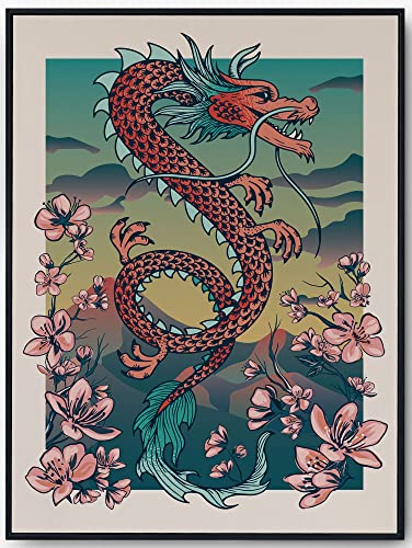 JOPRICO Chinese Dragon - Japan Poster - Asia Dekoration - Vintage Japan Kunstdruck Größe 40x60 cm |16x24 inch von JOPRICO
