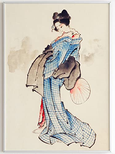 JOPRICO Frau im Kimono- Katsushika Hokusai - Japan Poster - Asia Dekoration - Vintage Japan Kunstdruck Größe 50x70 cm | 20x28 inch von JOPRICO