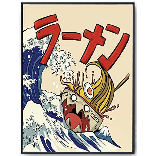 JOPRICO Japan Ramen Poster - The great Wave Ramen Schüssel - japan Deko - Kunstdruck - retro Küchenposter von JOPRICO