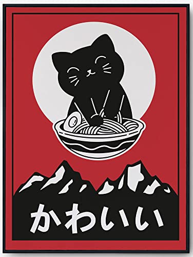 JOPRICO Kawaii Poster - Katze und Ramen Bild - Japan Kunstdruck - Ramen Poster - Poster für das Wohnzimmer oder Kinderzimmer - Retro Kunstdruck Größe 30x42cm (A3) von JOPRICO