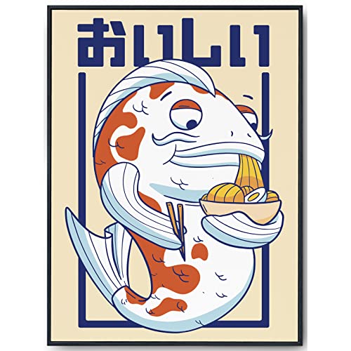 JOPRICO Koi Poster - Koi isst Ramen - Japan Poster retro - japanische Deko Küche - vintage Kunstdruck von JOPRICO