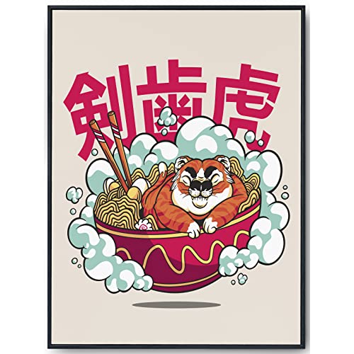 JOPRICO Ramen Poster - schlafender Tiger - Küche Poster - Japan Deko - Comic Poster von JOPRICO