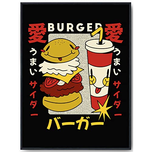 JOPRICO Retro Burger Poster Japan - Vintage Kunstdruck - Japan Poster Essen Hamburger von JOPRICO