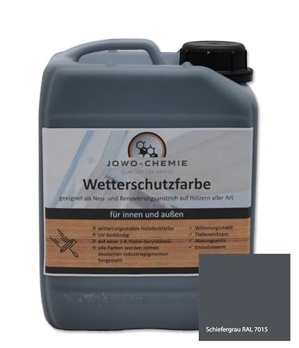 JOWO-CHEMIE Wetterschutzfarbe (5kg) Holzfarbe Zaunfarbe Gartenfarbe auf Hölzer aller Art große Farbauswahl Acryl-Farbe (Schiefergrau) von JOWO-CHEMIE