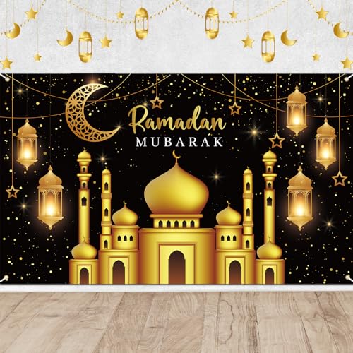 Eid Mubarak Hintergrund Banner 185x110cm, Muslim Ramadan Deko Ramadan Kareem Banner, Islamische Dekoration Party Zubehör von JOYEASE