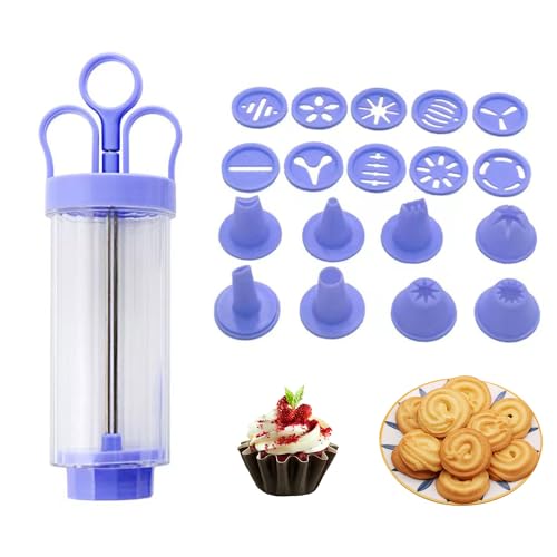 JOYOLA Plätzchenpresse Garnierspritze Set, Kekspresse Maschine Biscuits Gebäckspritze Backen Spritzgebäck Gebäckpresse mit 10 Schablonen und 8 Tüllen für Kuchen,Desserts,Cremerollen,Donuts von JOYOLA