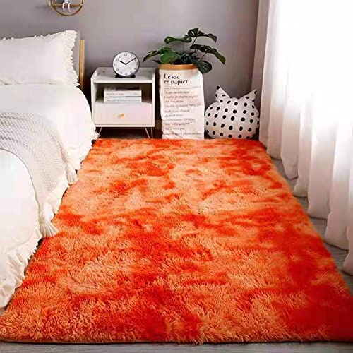 Modernes Teppich Wohnzimmer, weich und Flauschig Hochflor Schaffell/Fell Flächenteppich Matte Anti-Rutsch Unterseite Carpet, für Wohnzimmer Schlafzimmer Esszimmer oder Kinderzimmer (Orange,100x160cm) von XMZFQ