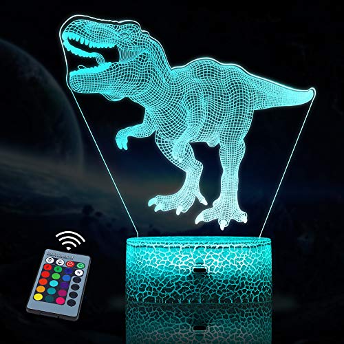 3D Lampe JQGO Illusion Lampe LED Nachtlicht, 3D Optische Täuschungs lampe, Dimmbare 3D Nachtlicht mit 16 Farben Ändern und Fernbedienung, Geburtstags und Weihnachtsgeschenke für Kinder (Dinosaurier) von JQGO